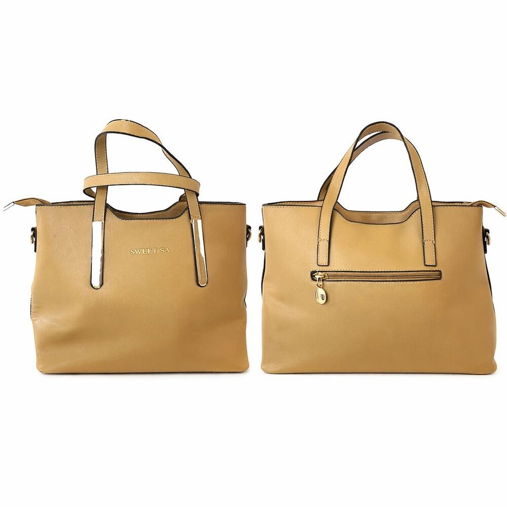 Sweet SA Mustard/Gold Tote Bag w/ Side Zipper Faux Leather Women’s Handbag